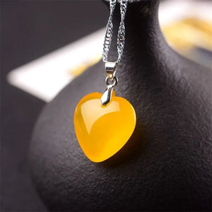 Yellow Heart Jade Pendant Necklace 925 Silver Chalcedony Carved C