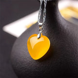 Yellow Heart Jade Pendant Necklace 925 Silver Chalcedony Carved C
