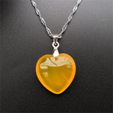 Yellow Heart Jade Pendant Necklace 925 Silver Chalcedony Carved C