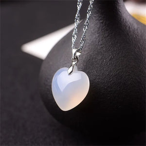 Yellow Heart Jade Pendant Necklace 925 Silver Chalcedony Carved C