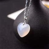 Yellow Heart Jade Pendant Necklace 925 Silver Chalcedony Carved C