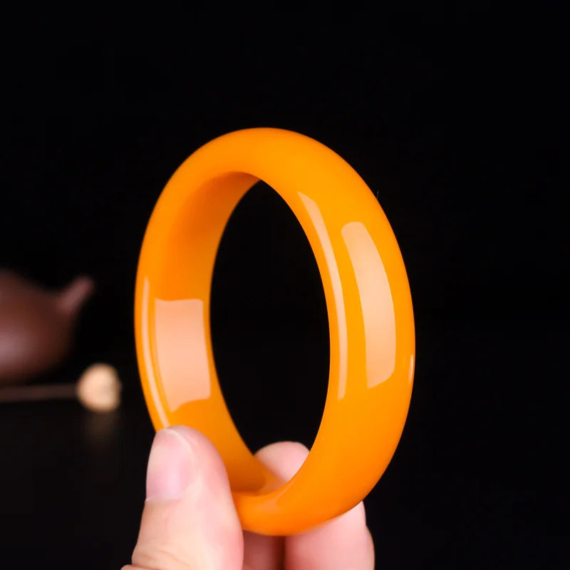 Yellow Jade Bangle Bracelet Chinese Natural Hand-Carved Jadeite Charm Jewelry