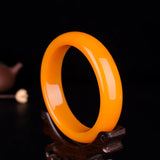 Yellow Jade Bangle Bracelet Chinese Natural Hand-Carved Jadeite Charm Jewelry