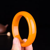 Yellow Jade Bangle Bracelet Chinese Natural Hand-Carved Jadeite Charm Jewelry