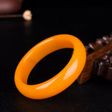 Yellow Jade Bangle Bracelet Chinese Natural Hand-Carved Jadeite Charm Jewelry