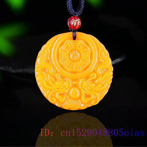 Yellow Jade Dragon Pendant Chinese Charm Necklace Amulet Jewellery