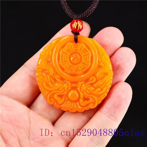 Yellow Jade Dragon Pendant Chinese Charm Necklace Amulet Jewellery