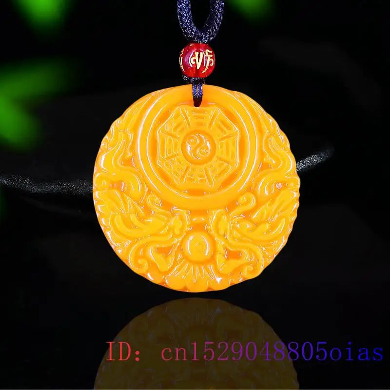 Yellow Jade Dragon Pendant Chinese Charm Necklace Amulet Jewellery