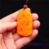 Yellow Jade Dragon Pendant Natural Carved Charm Lucky Jewellery Necklace