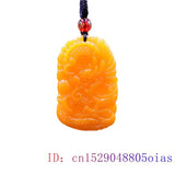 Yellow Jade Dragon Pendant Natural Carved Charm Lucky Jewellery Necklace