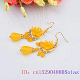 Yellow Jade Flower Earrings 925 Silver Women Natural Stone Charms Jewelry