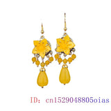 Yellow Jade Flower Earrings 925 Silver Women Natural Stone Charms Jewelry