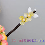 Yellow Jade Flower Hairpin Hair Sticks Talismans Gemstone Natural Charms Amulet