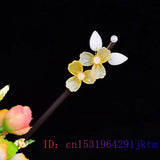 Yellow Jade Flower Hairpin Hair Sticks Talismans Gemstone Natural Charms Amulet