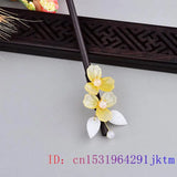 Yellow Jade Flower Hairpin Hair Sticks Talismans Gemstone Natural Charms Amulet