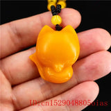Yellow Jade Fox Pendant Women Charm Chinese Natural Amulet Necklace