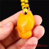 Yellow Jade Fox Pendant Women Charm Chinese Natural Amulet Necklace