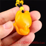 Yellow Jade Fox Pendant Women Charm Chinese Natural Amulet Necklace