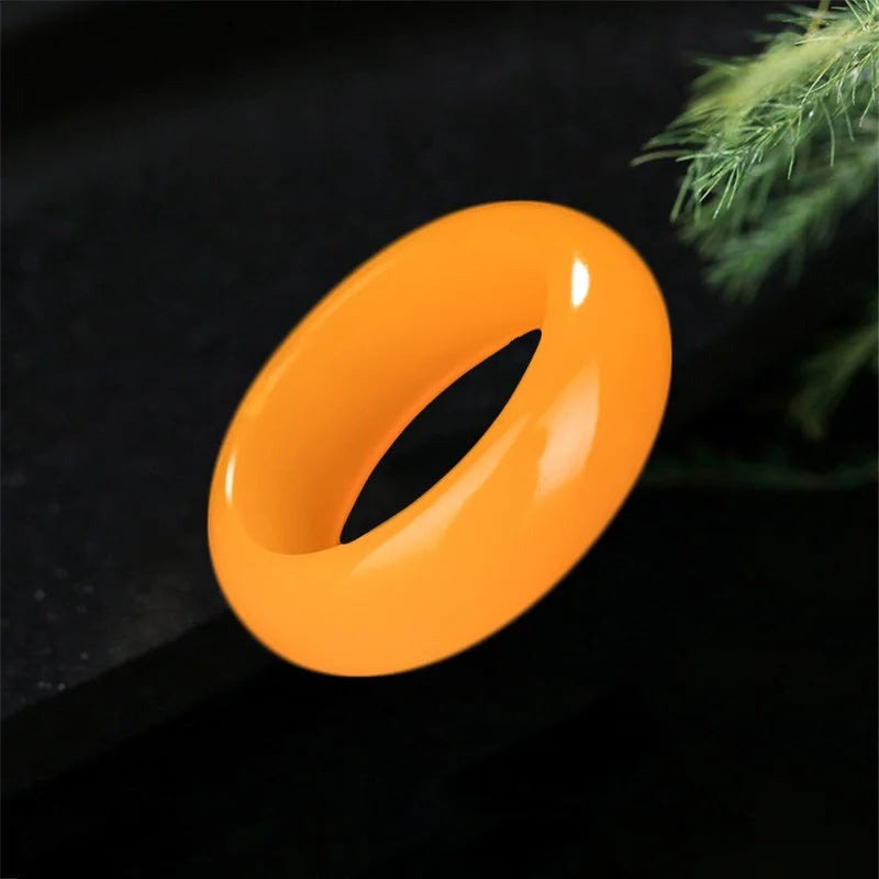Yellow Jade Ring Jewelry Chinese Jadeite Charm Hetian Crafts Natural Woman Amule