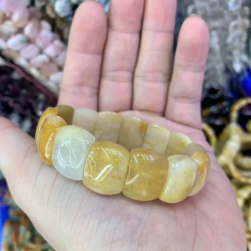 Yellow Jade Stone Beads Bracelet Natural Gemstone Jewelry Bangle