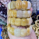 Yellow Jade Stone Beads Bracelet Natural Gemstone Jewelry Bangle