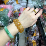 Yellow Jade Stone Beads Bracelet Natural Gemstone Jewelry Bangle for Woman