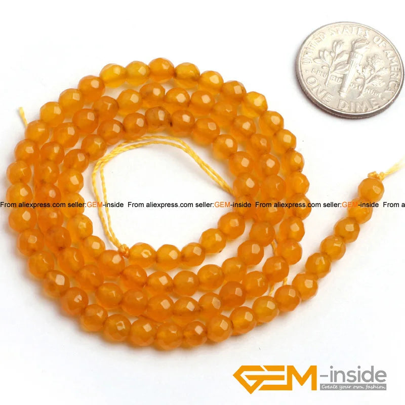 Yellow Jades Faceted Beads 4 6 8mm Strand 15 inch DIY Jewelry