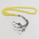 Yellow Resin Tasbih 33 Beads Muslim Rosary Style Star moon Tassel