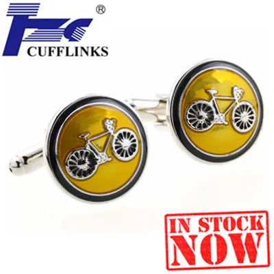Yellow Round Bike Bicycle Cufflink Cuff Link 2 Pairs