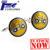 Yellow Round Bike Bicycle Cufflink Cuff Link 2 Pairs