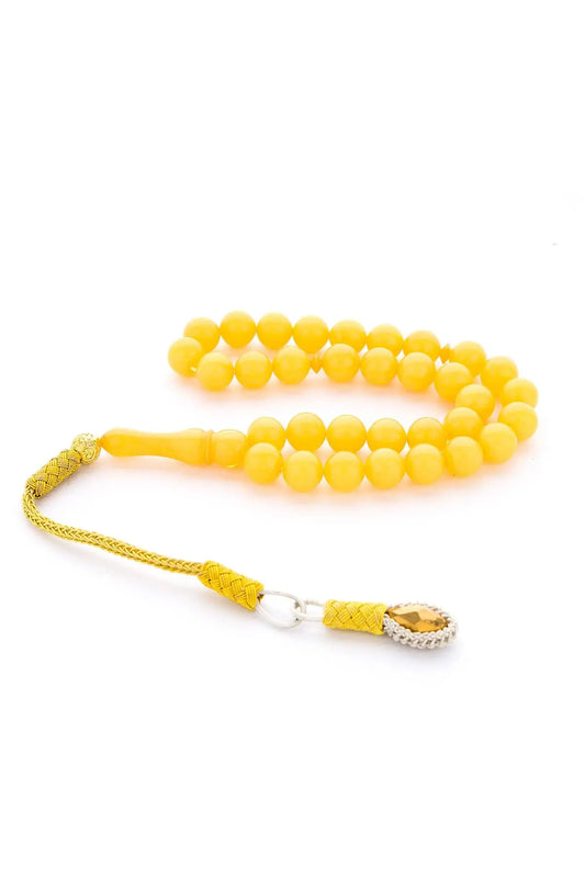 Yellow Sphere Cut Original Amber Rosary with Kazaz Tassels