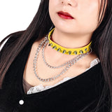 Yellow Spike Choker Belt Collar Women Pu Leather Goth Choker Necklace