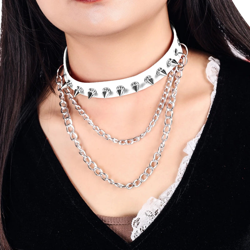 Yellow Spike Choker Belt Collar Women Pu Leather Goth Choker Necklace