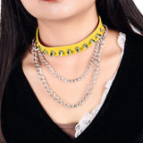 Yellow Spike Choker Belt Collar Women Pu Leather Goth Choker Necklace