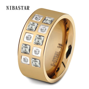Yellow Stainless Steel Plated Women Rings Pave High Clear Crystal Size #6-9