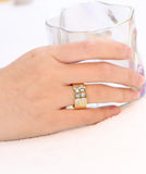 Yellow Stainless Steel Plated Women Rings Pave High Clear Crystal Size #6-9