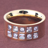 Yellow Stainless Steel Plated Women Rings Pave High Clear Crystal Size #6-9