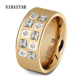 Yellow Stainless Steel Plated Women Rings Pave High Clear Crystal Size #6-9
