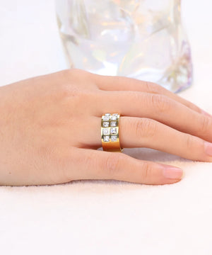 Yellow Stainless Steel Plated Women Rings Pave High Clear Crystal Size #6-9