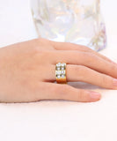 Yellow Stainless Steel Plated Women Rings Pave High Clear Crystal Size #6-9