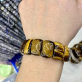 Yellow Tiger Eye Stone Beads Bracelet Natural Gemstone Bangle Women Gift