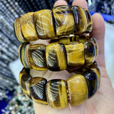Yellow Tiger Eye Stone Beads Bracelet Natural Gemstone Bangle Women Gift