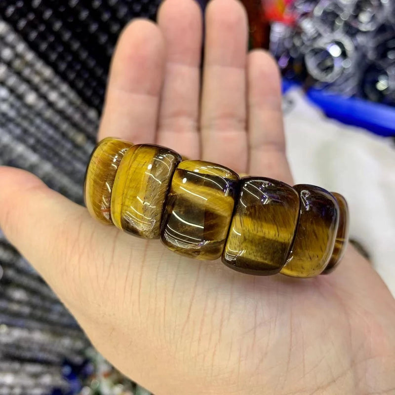 Yellow Tiger Eye Stone Beads Bracelet Natural Gemstone Bangle Women Gift