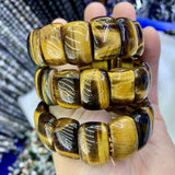 Yellow Tiger Eye Stone Beads Bracelet Natural Gemstone Bangle Women Gift