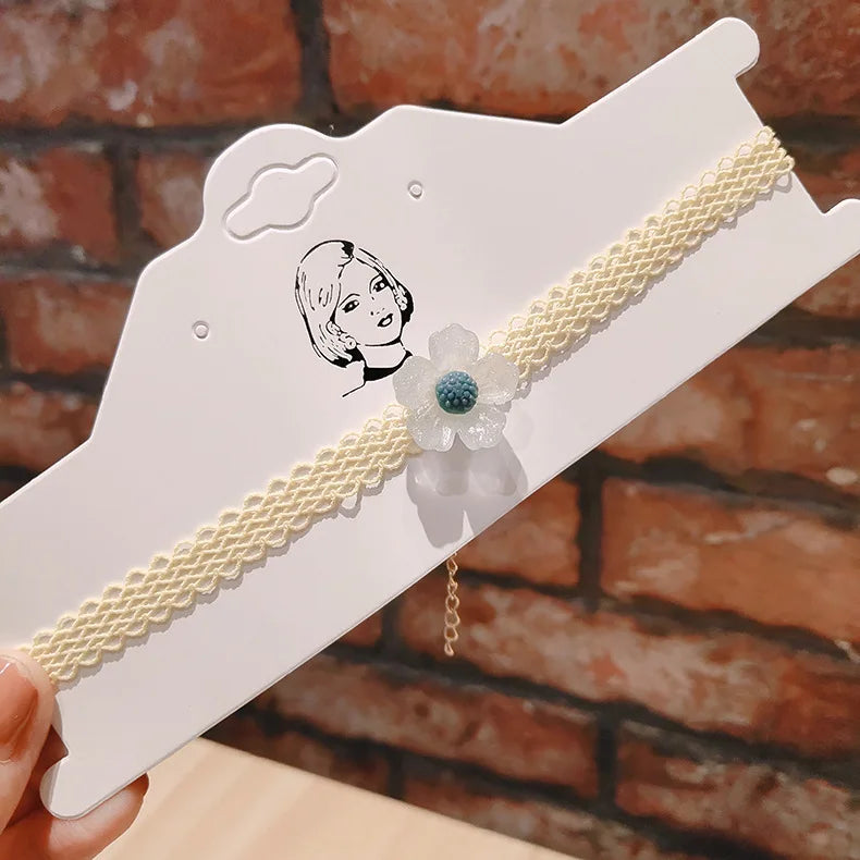 Yellow Cartoon Girl Lace Flower Bow Necklace