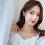 Yellow Cartoon Girl Lace Flower Bow Necklace