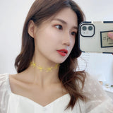 Yellow Cartoon Girl Lace Flower Bow Necklace