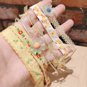 Yellow Cartoon Girl Lace Flower Bow Necklace