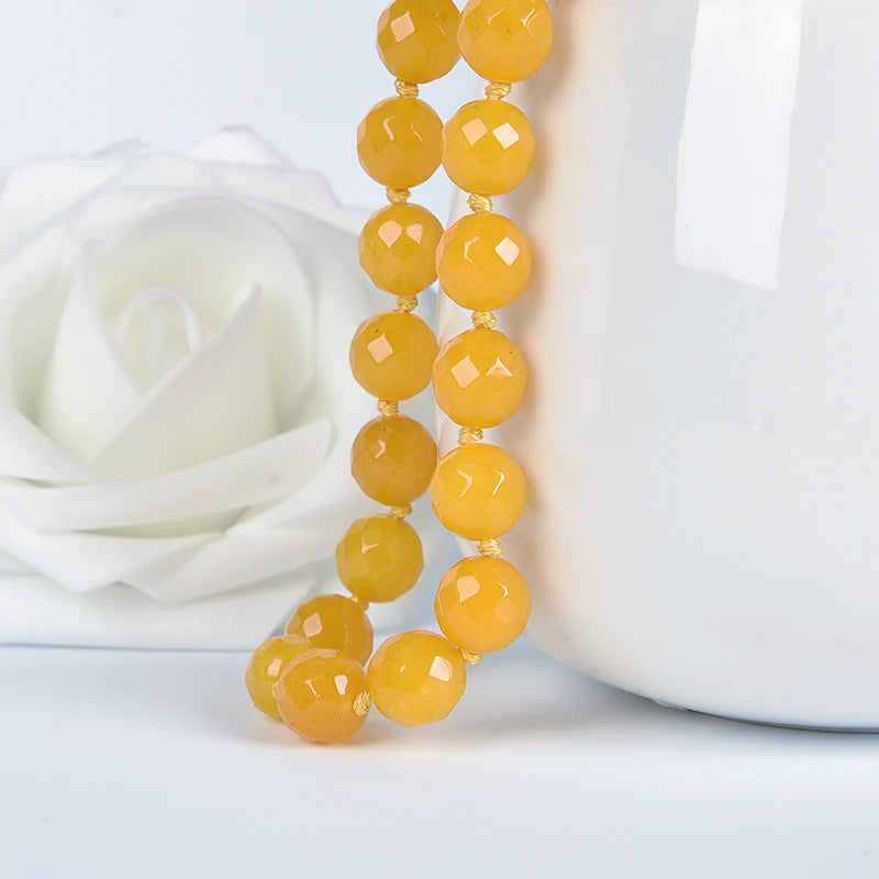 10mm Yellow Chalcedony Gemstone Beads Necklace for Women