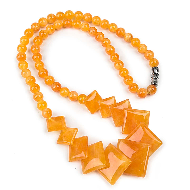 Yellow Chalcedony Stone Tower Beads Necklace 6-14mm